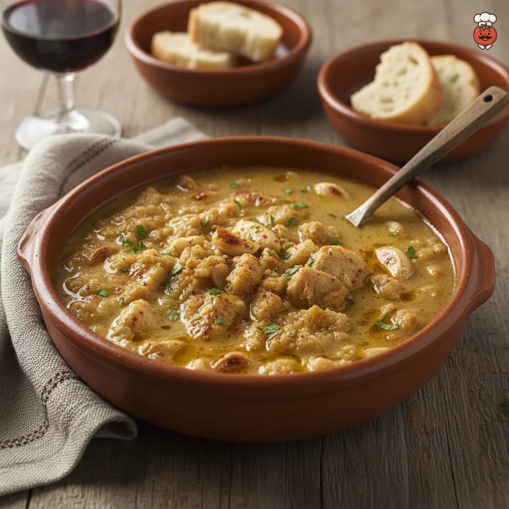 Traditional Spanish Ajopuchero (Garlic Bread Stew)